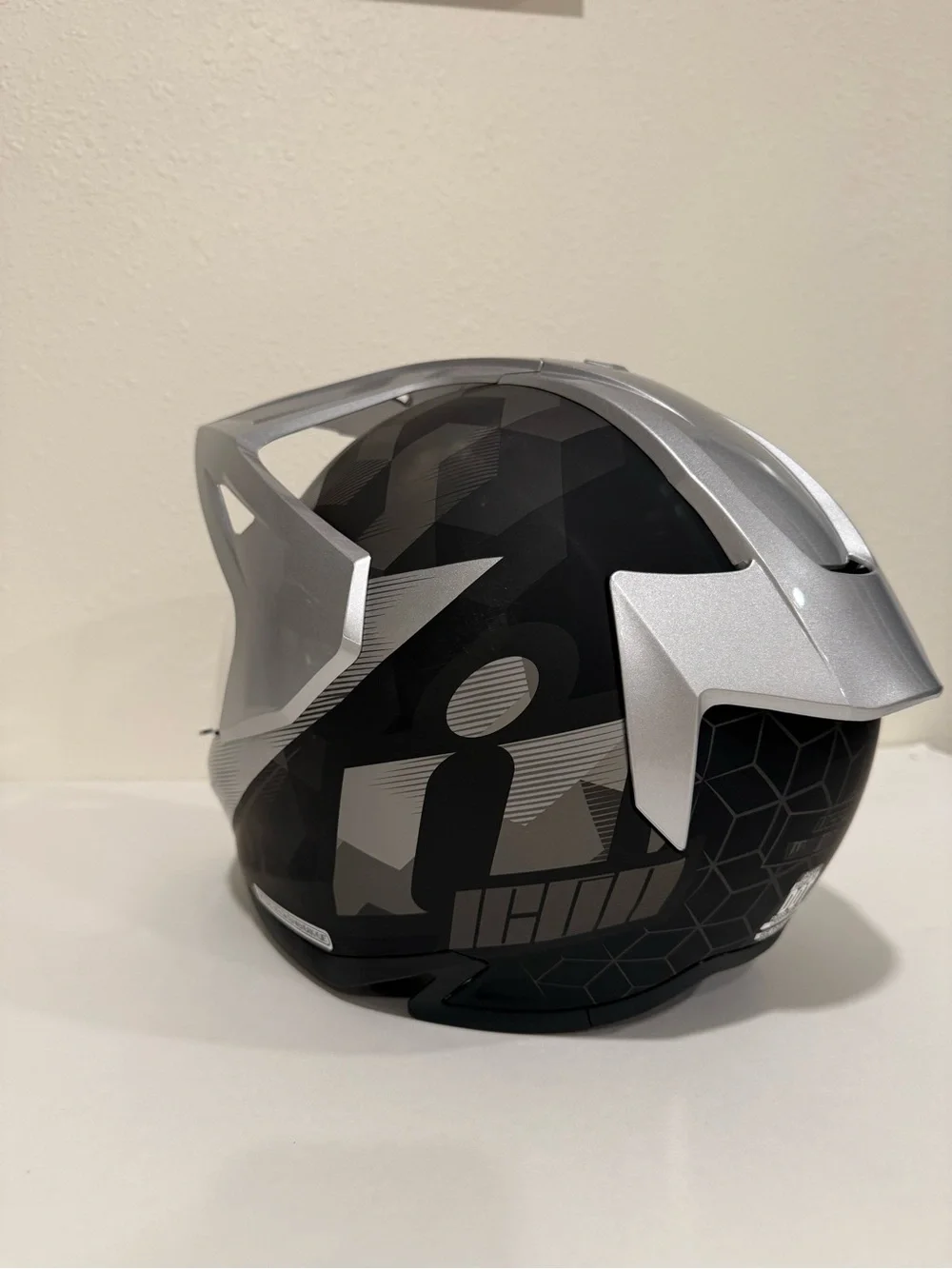 Icon Silver Dual-Purpose Motorcycle Helmet with Clear Visor